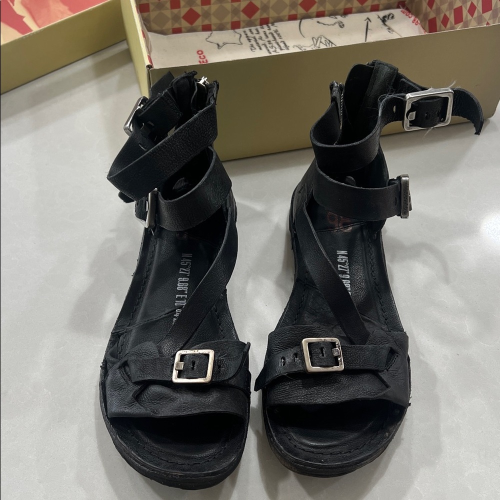 A.S.98 Black Strappy Sandals with Buckles